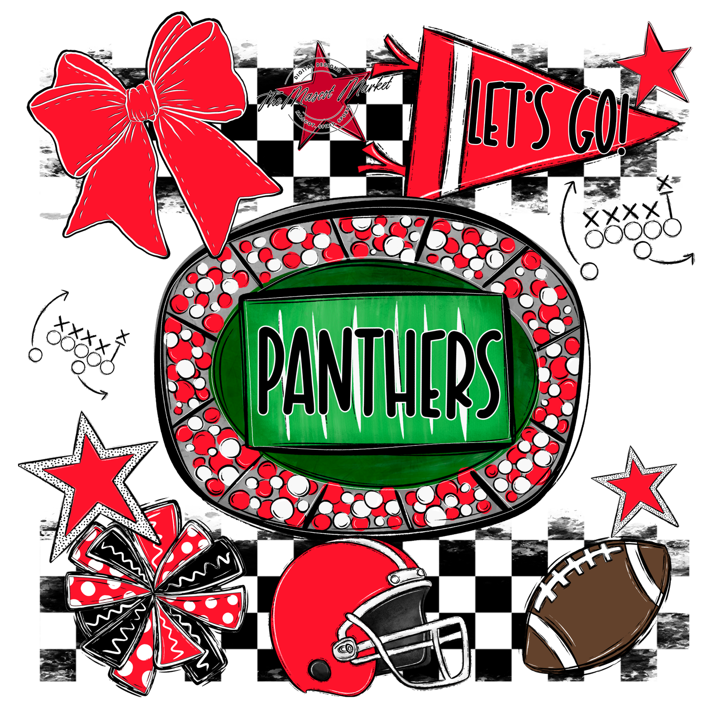 Panthers Checkers Spirit Design-Bright Red