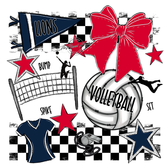 Lions Checkers Volleyball Spirit Design-Navy-Red