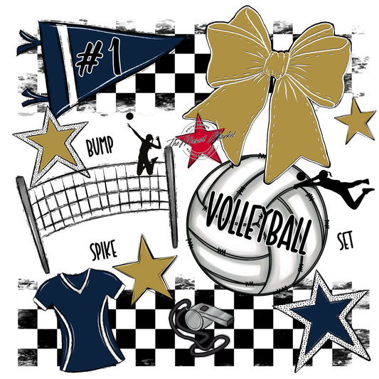 Volleyball Checkers Spirit Design-Navy-Gold