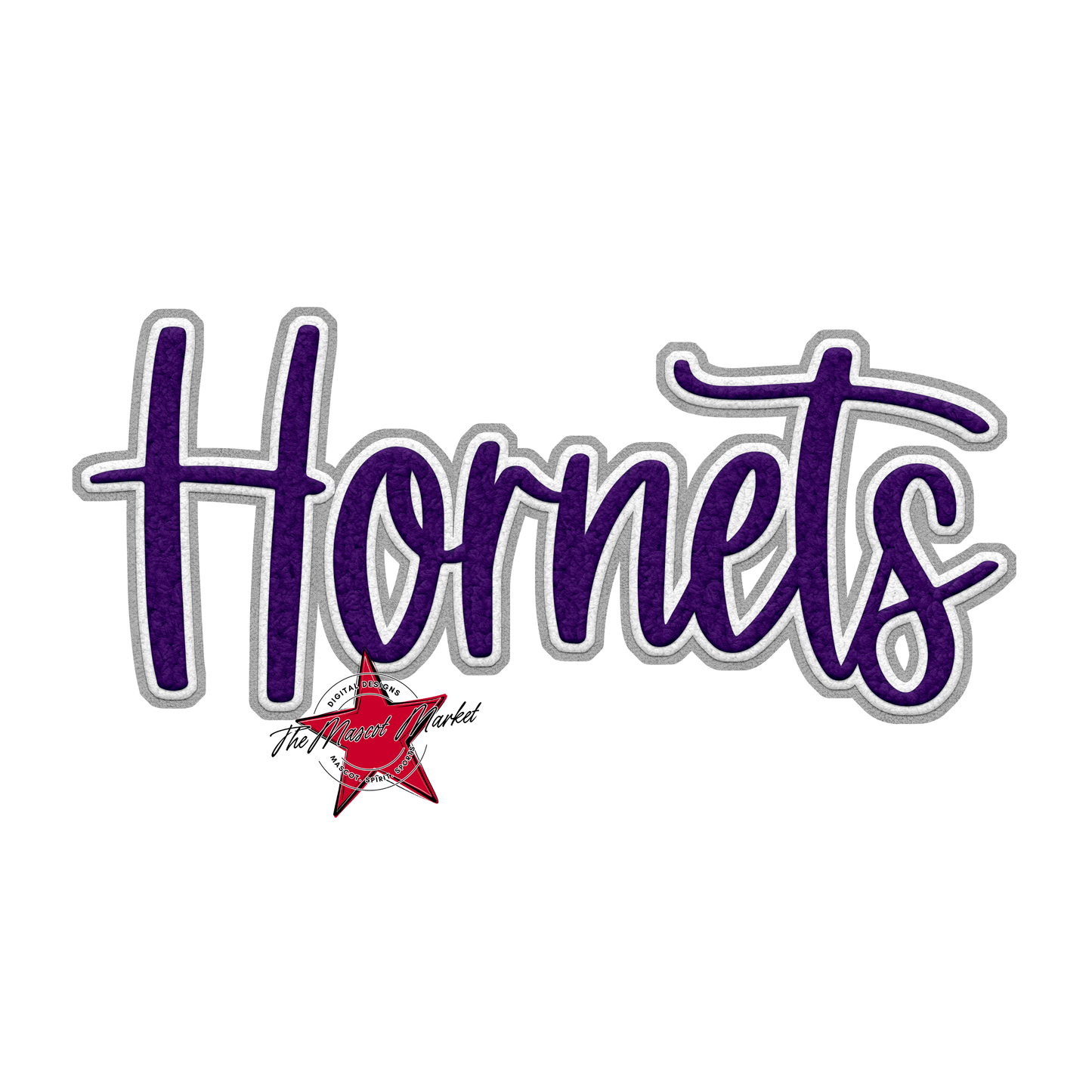 Hornets Faux Chenille Patch-Purple-Grey