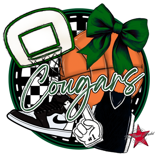 Cougars Circle Basketball Design-Green