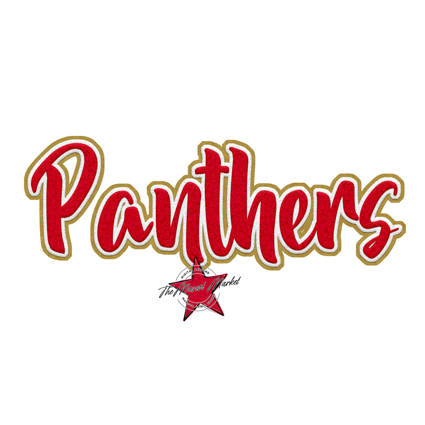 Panthers Faux Chenille Patch-Red-Gold