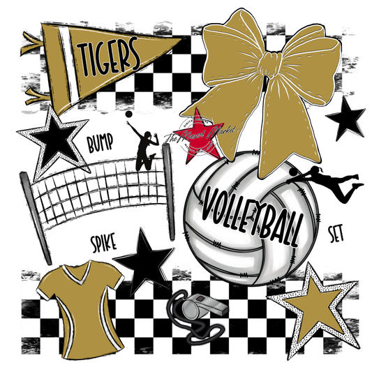 Tigers Checkers Volleyball Spirit Design-Gold