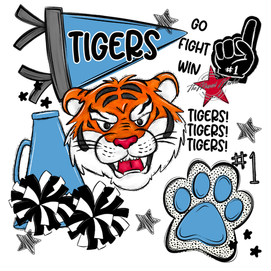 Tigers Mascot Spirit Design 2-Carolina Blue
