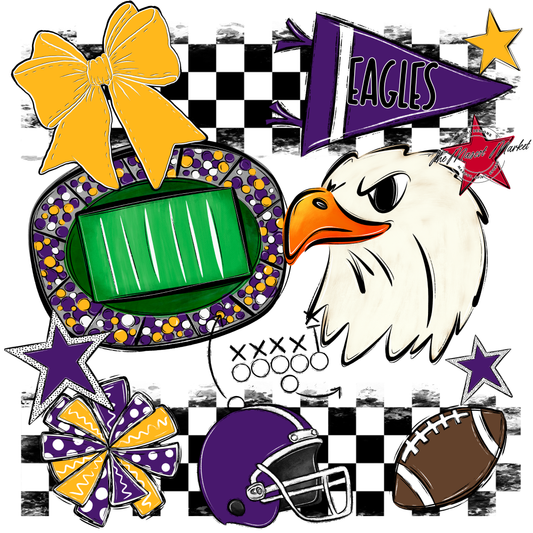 Eagles Checkers Mascot Spirit Design-Purple-Yellow