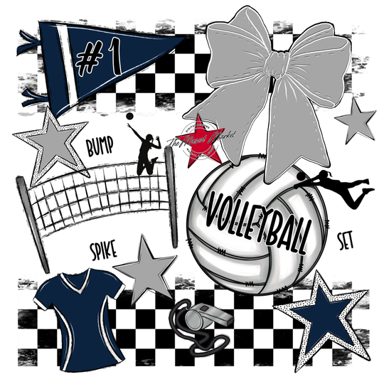 Volleyball Checkers Spirit Design-Navy-Grey