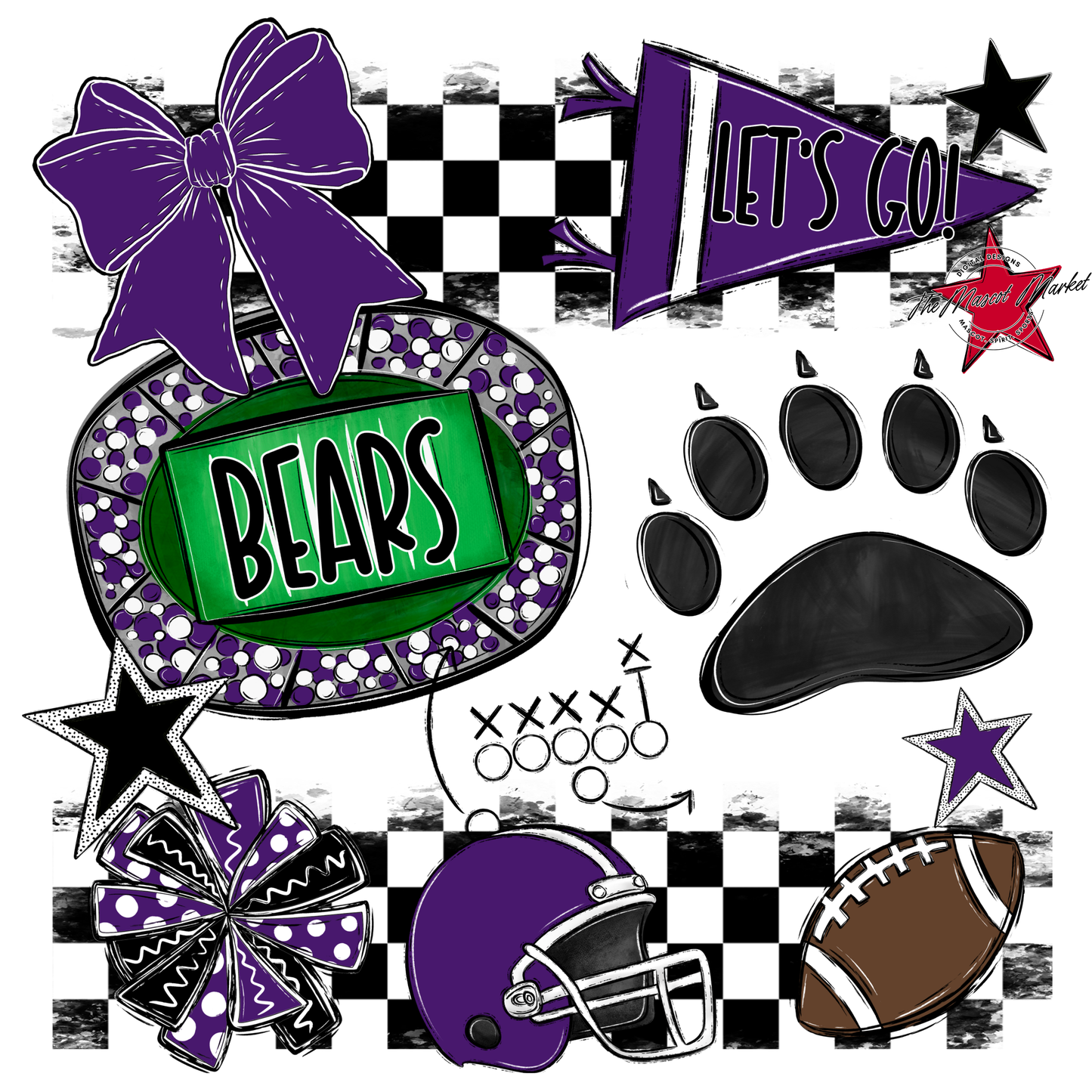 Bears Checker Spirit Design w Paw-Purple
