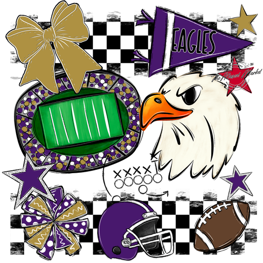 Eagles Checkers Mascot Spirit Design-Purple-Gold