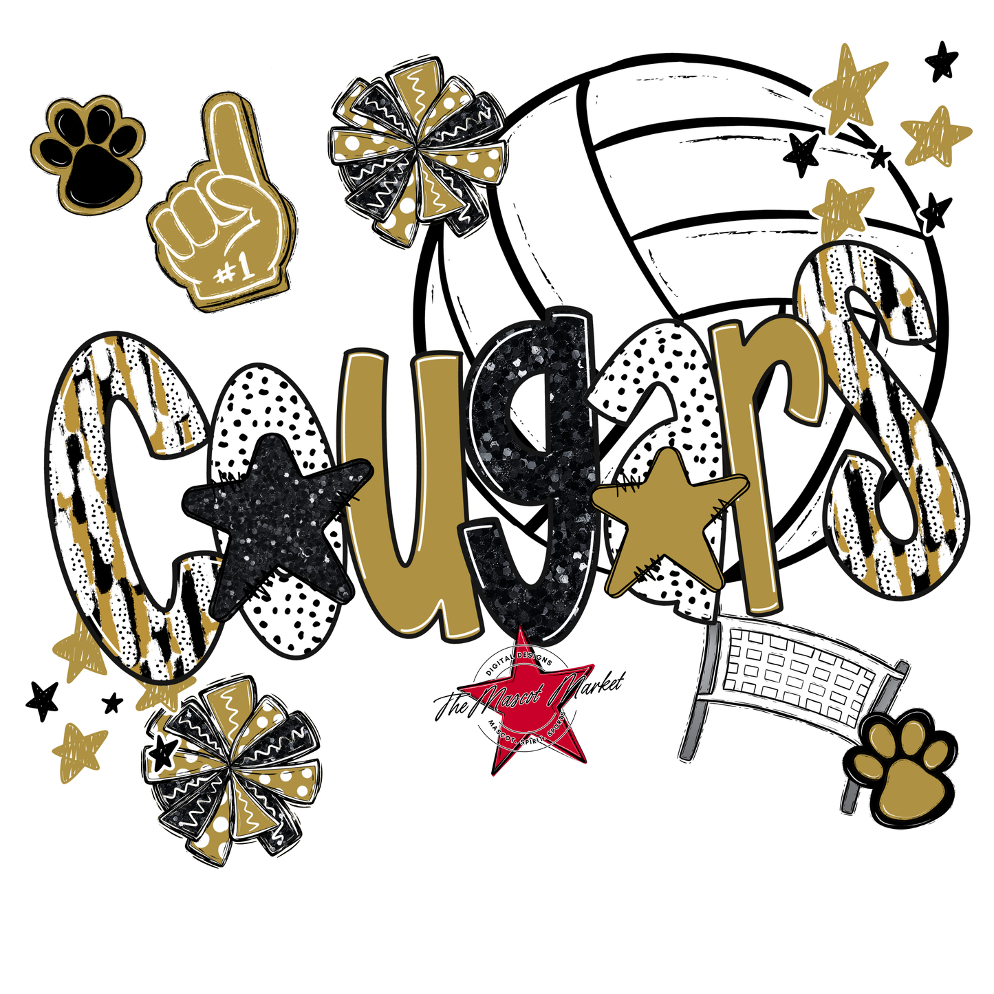 Cougars Volleyball Scrape-Gold