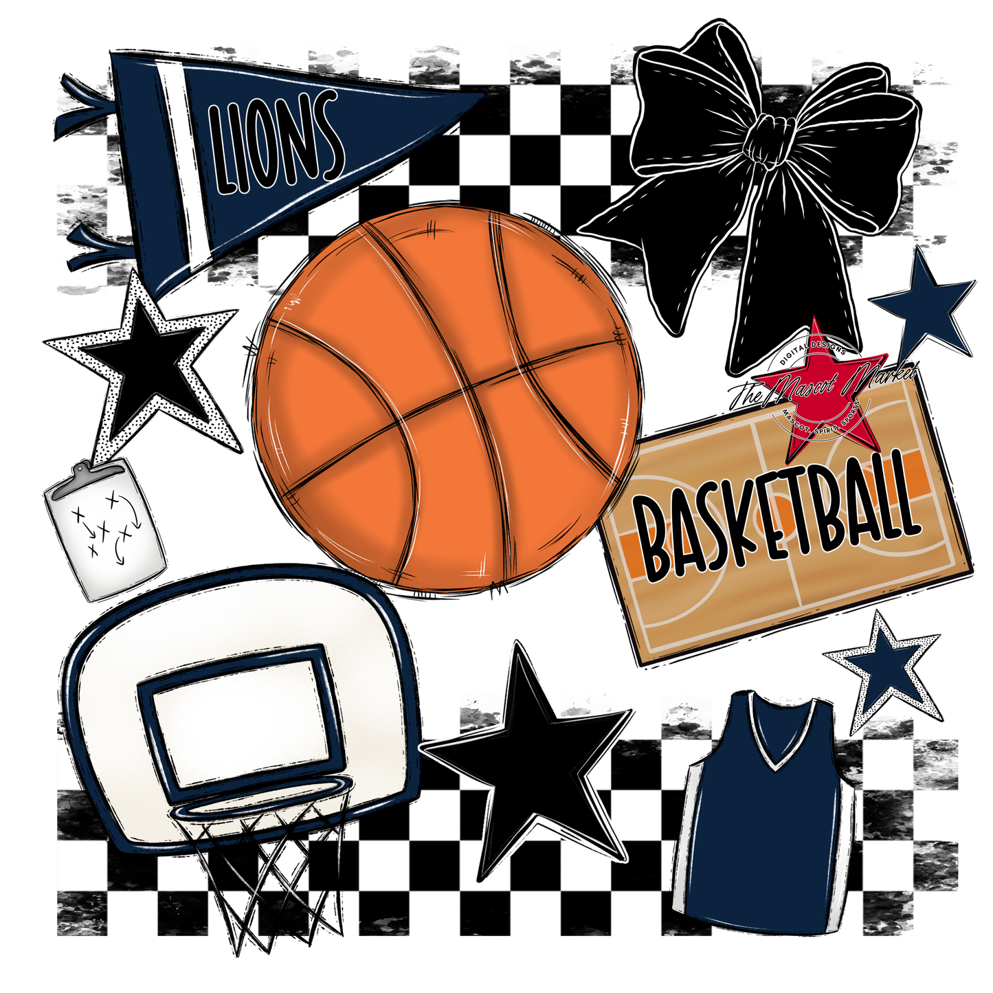 Lions Checkers Basketball Spirit Design-Navy