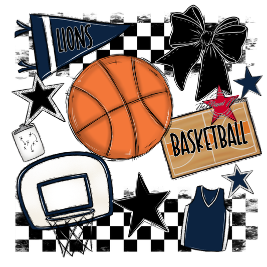 Lions Checkers Basketball Spirit Design-Navy