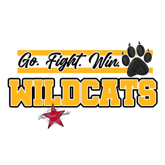 Wildcats Go Fight Win Mascot Lines-Yellow