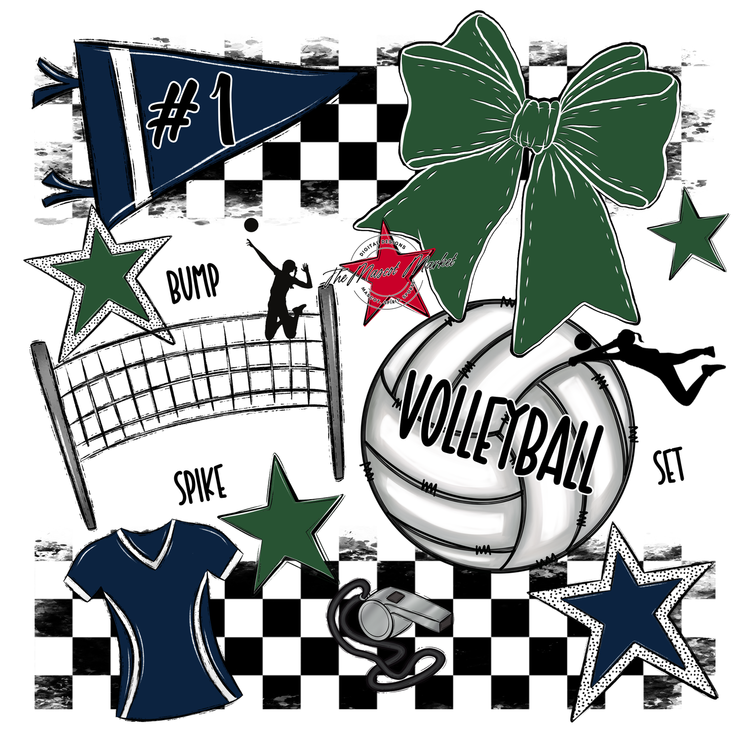 Volleyball Checkers Spirit Design-Navy-Green