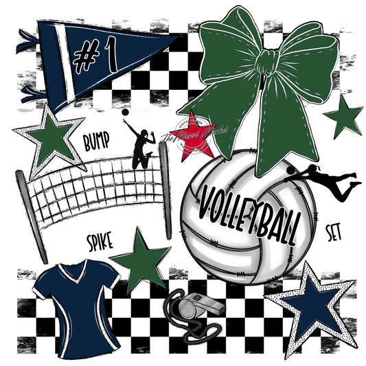 Volleyball Checkers Spirit Design-Navy-Green