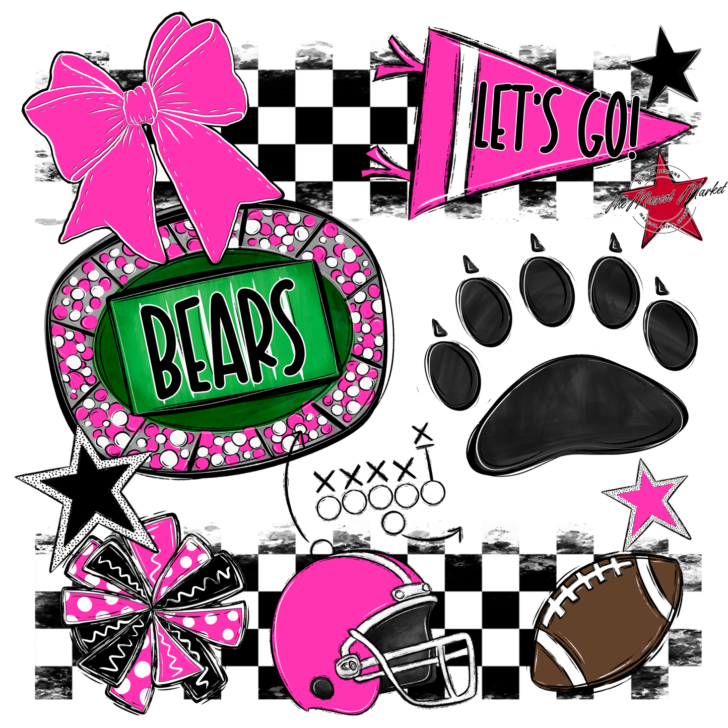 Bears Checker Spirit Design w Paw-Pink