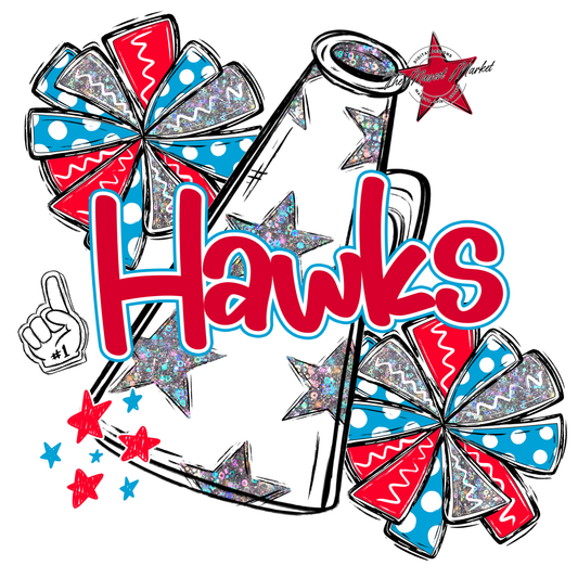 Hawks Alpha Megaphone Design-Carolina Blue-Red