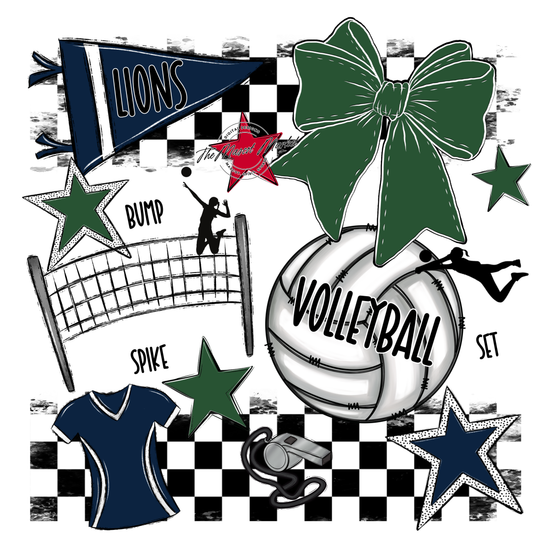 Lions Checkers Volleyball Spirit Design-Navy-Green