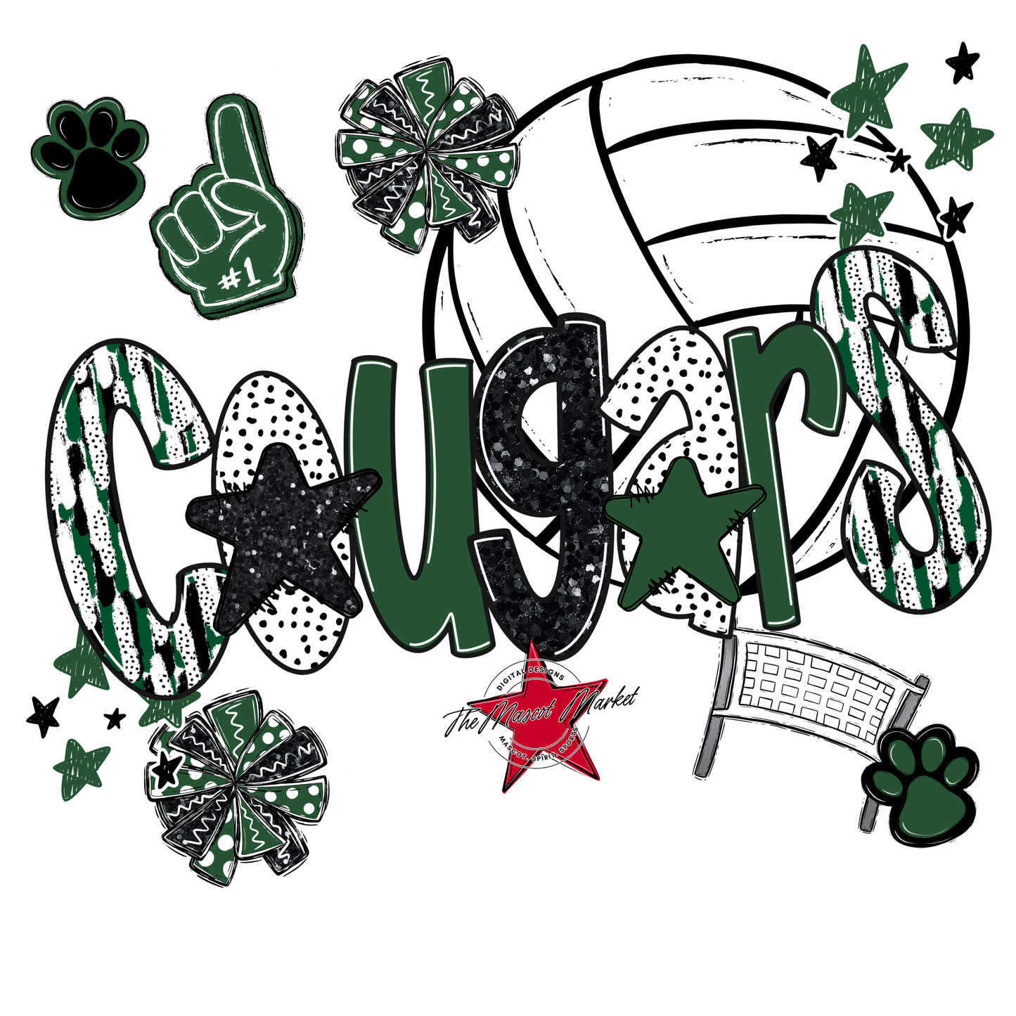 Cougars Volleyball Scrape-Green