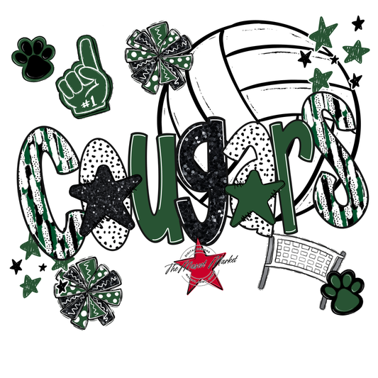 Cougars Volleyball Scrape-Green