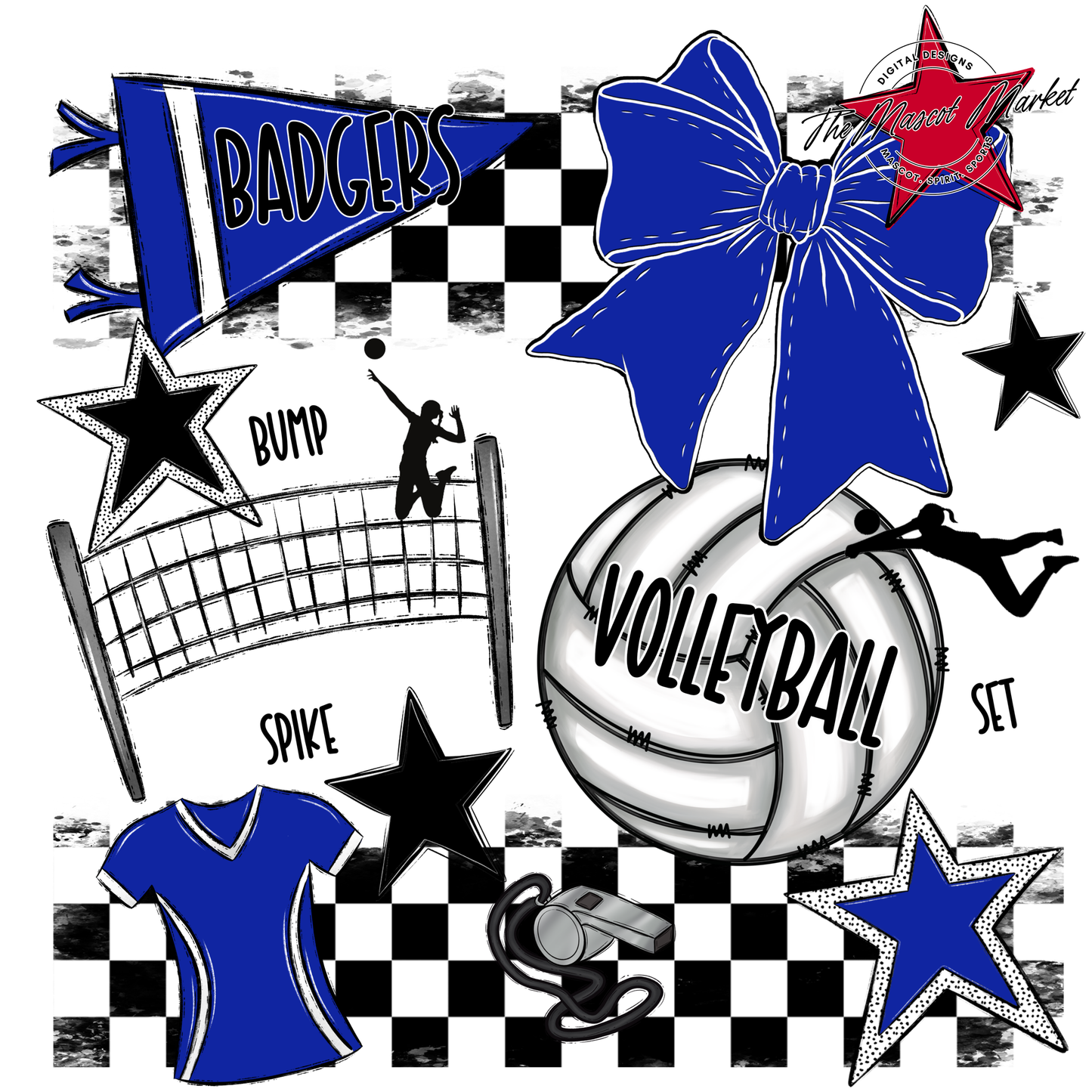 Badgers Volleyball  Checkers Design-Royal Blue