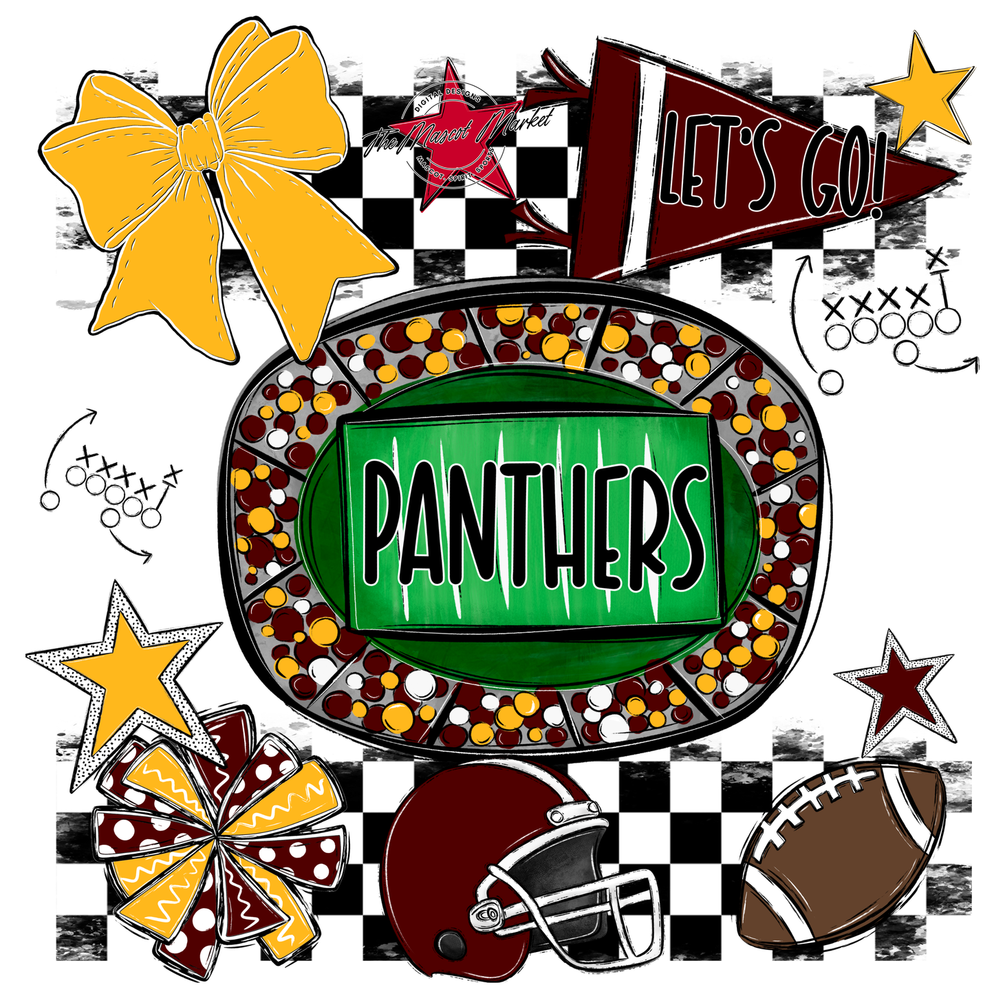 Panthers Checkers Spirit Design-Maroon-Yellow