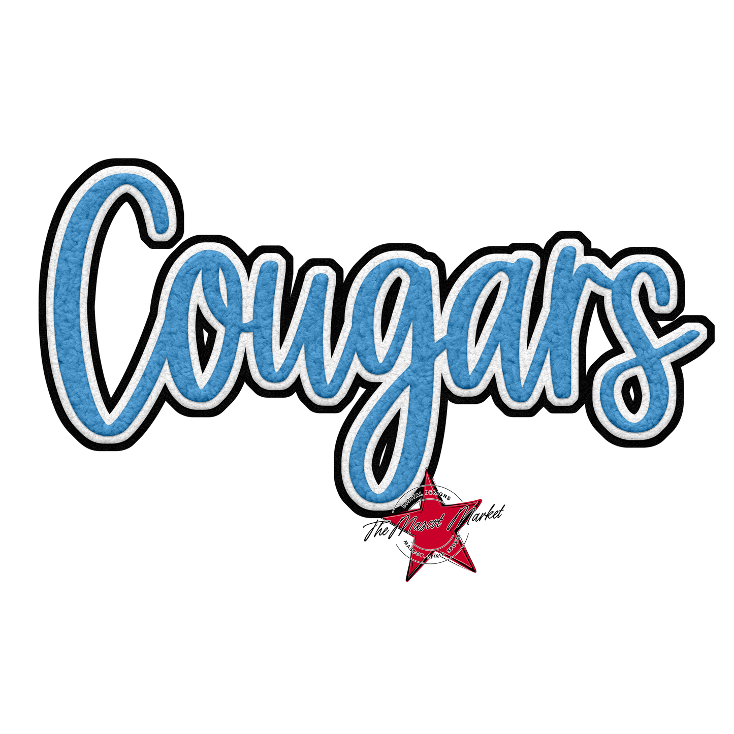 Cougars Faux Chenille Patch-Carolina Blue