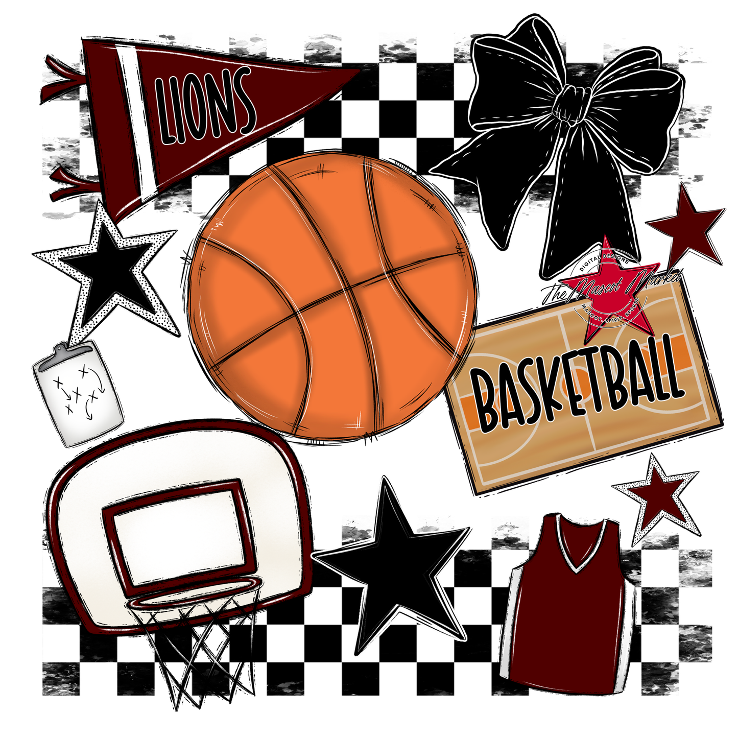 Lions Checkers Basketball Spirit Design-Maroon