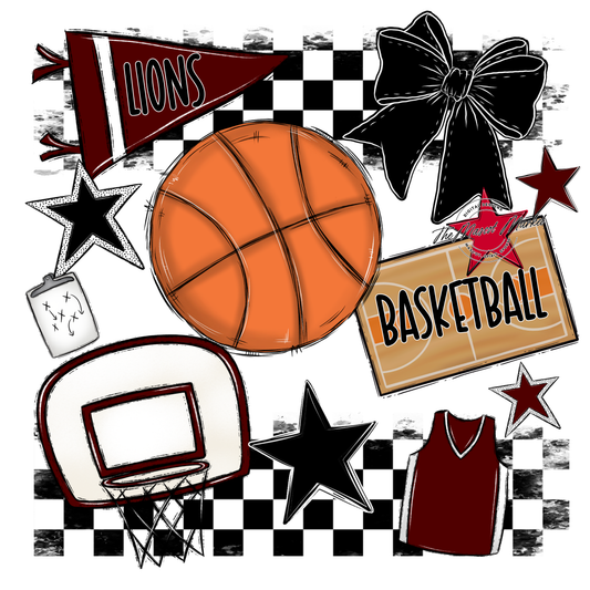 Lions Checkers Basketball Spirit Design-Maroon