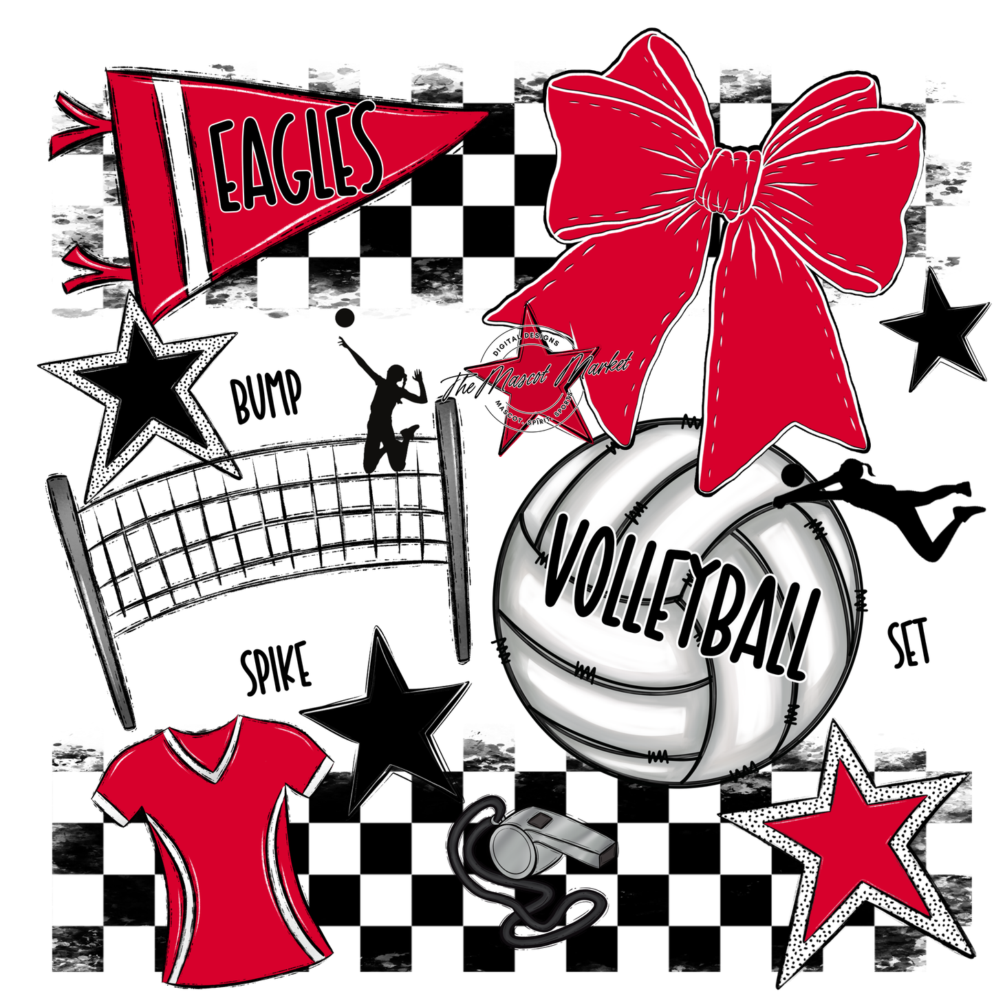 Eagles Volleyball Checkers Design-Red