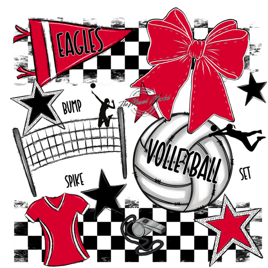 Eagles Volleyball Checkers Design-Red