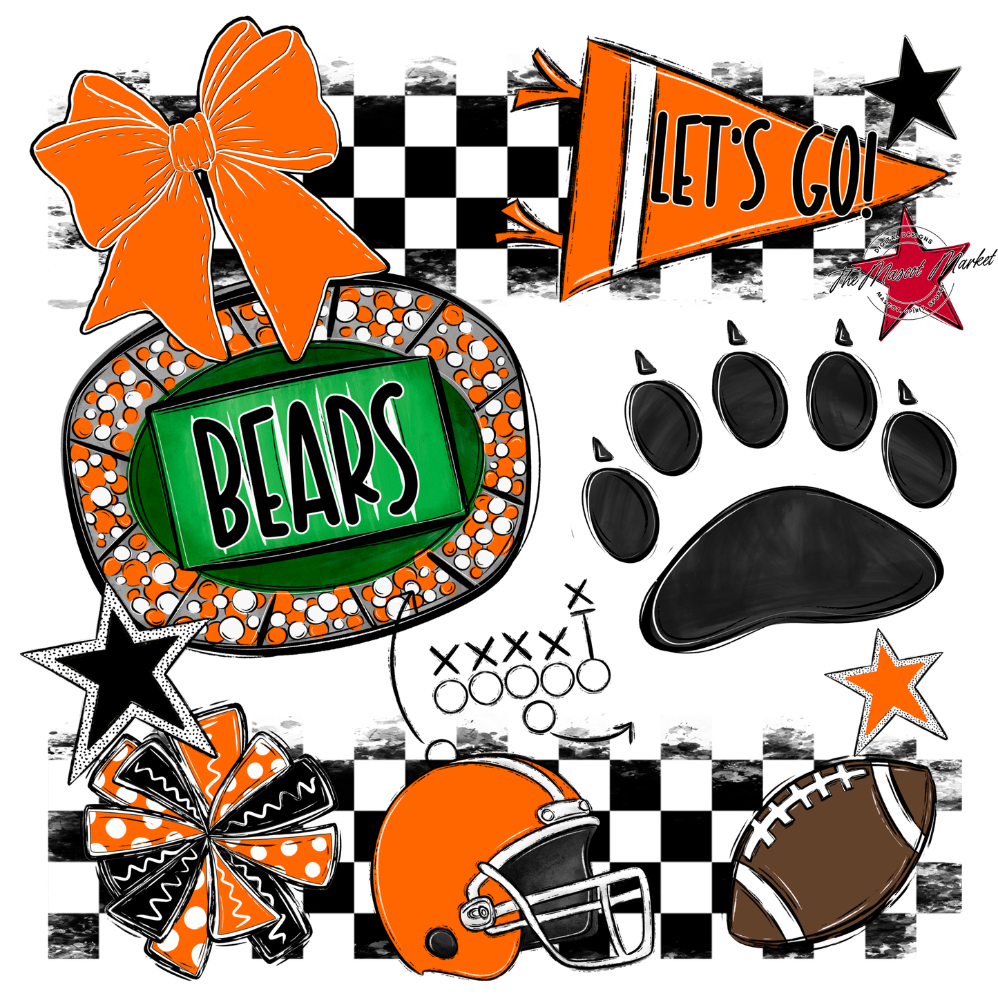 Bears Checker Spirit Design w Paw-Orange