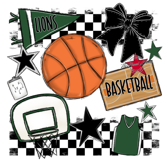 Lions Checkers Basketball Spirit Design-Green
