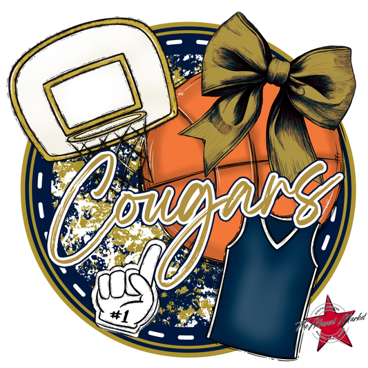 Cougars Circle Basketball Design-Navy-Gold