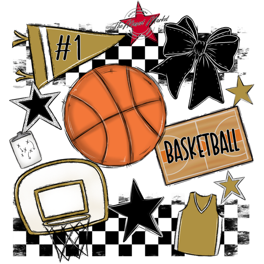 Basketball Checkers Spirit Design-Gold