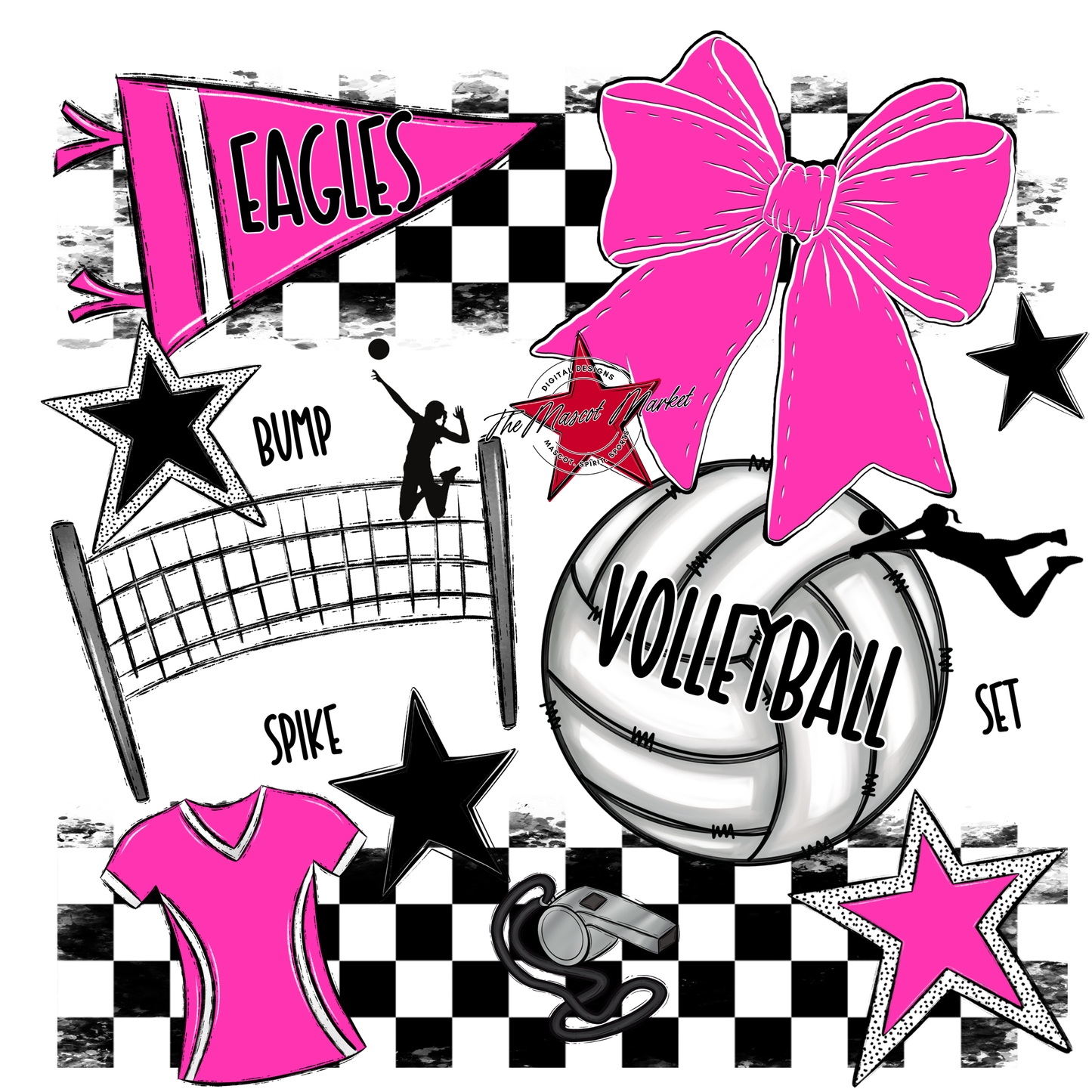 Eagles Volleyball Checkers Design-Pink