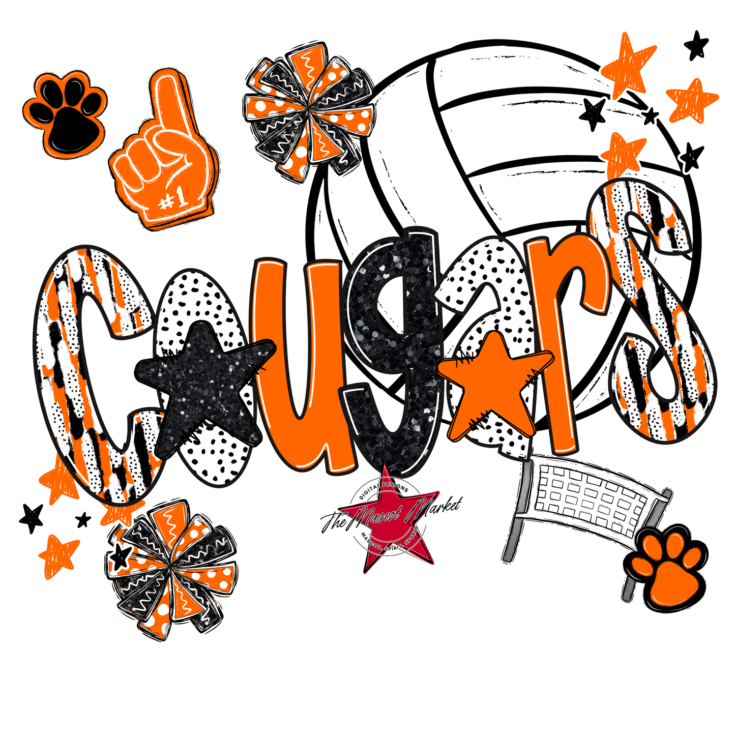 Cougars Volleyball Scrape-Orange