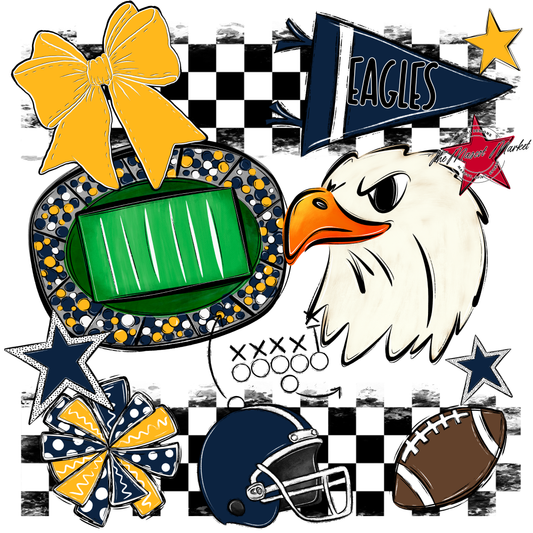Eagles Checkers Mascot Spirit Design-Navy-Yellow