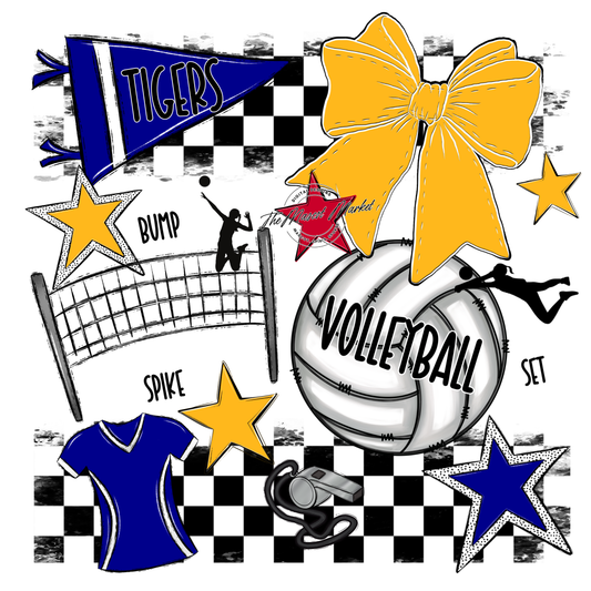 Tigers Checkers Volleyball Spirit Design-Blue-Yellow