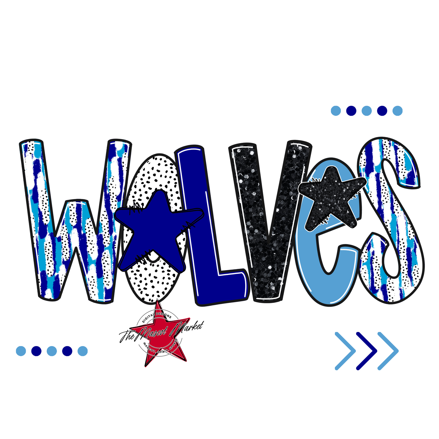 Wolves Brushstroke Alpha w Arrows-Blue-Carolina Blue