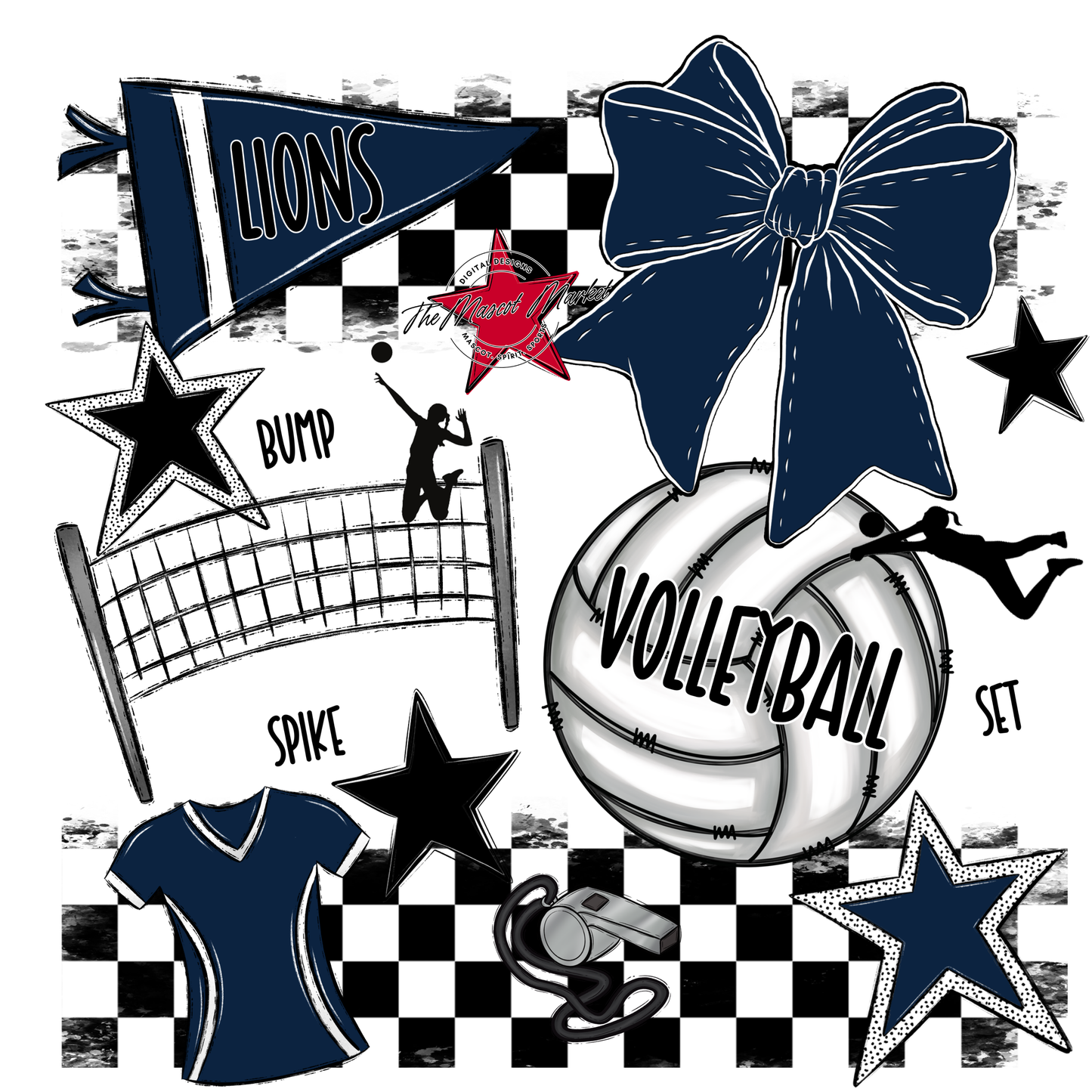 Lions Checkers Volleyball Spirit Design-Navy
