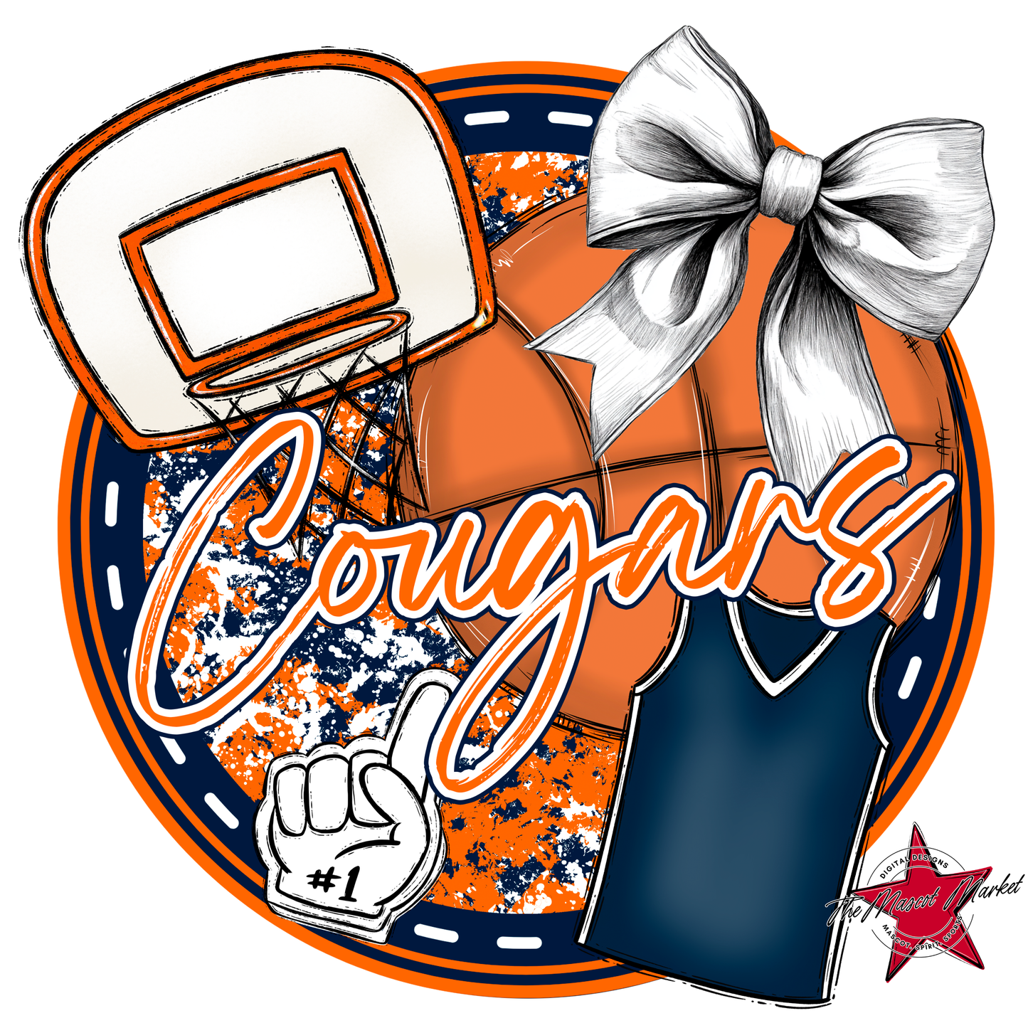 Cougars Circle Basketball Design-Navy-Orange