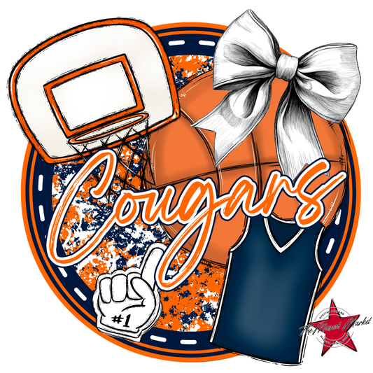 Cougars Circle Basketball Design-Navy-Orange