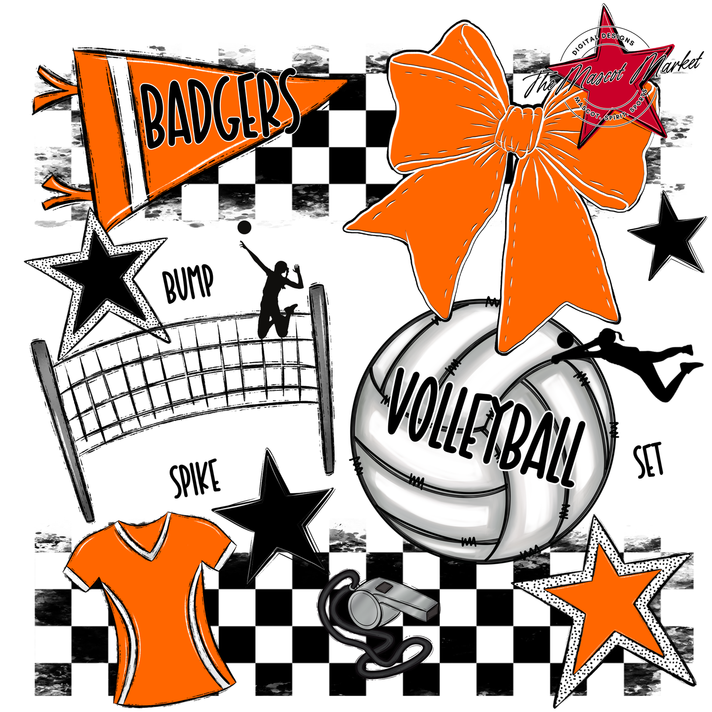 Badgers Volleyball  Checkers Design-Orange