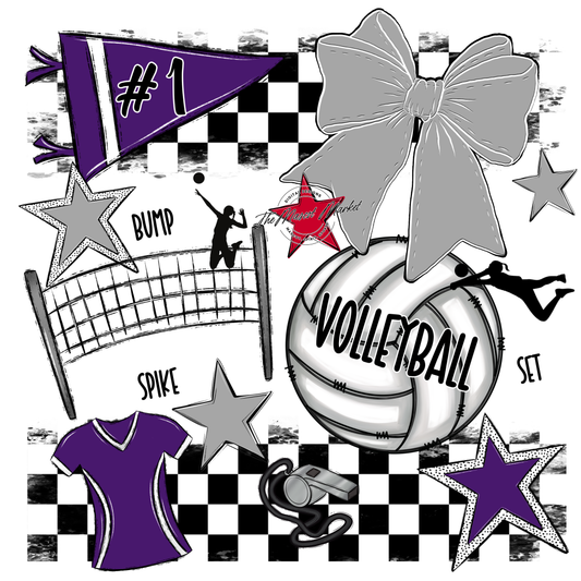 Volleyball Checkers Spirit Design-Purple-Grey
