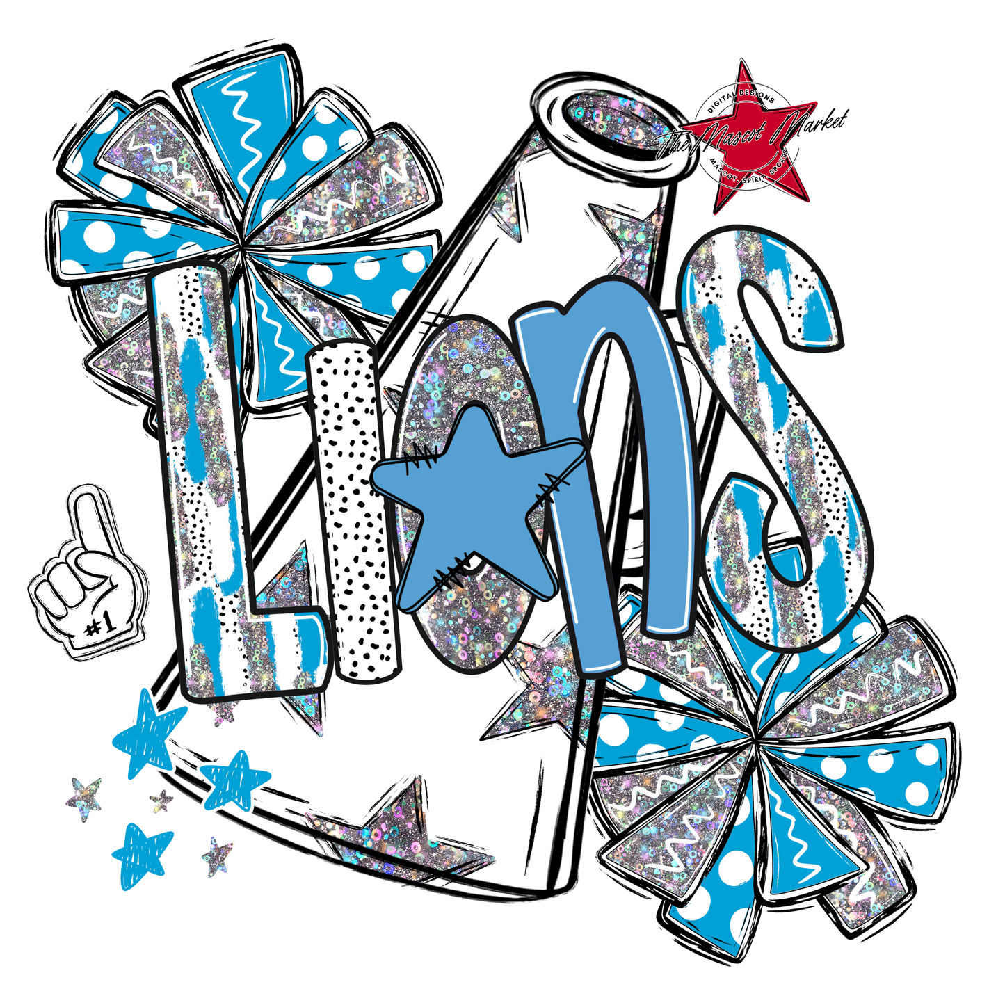 Lions Cheer Megaphone Scrape-Carolina Blue