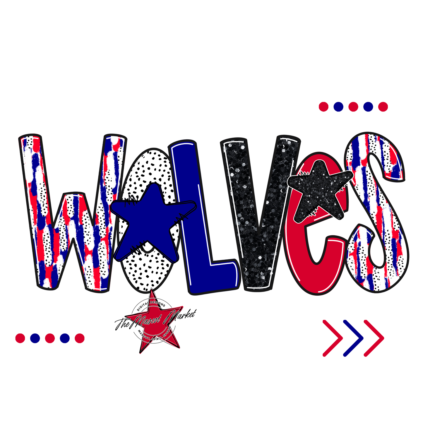 Wolves Brushstroke Alpha w Arrows-Blue-Red