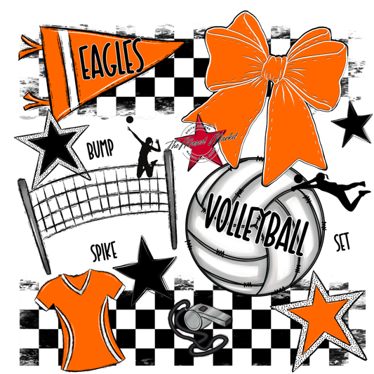Eagles Volleyball Checkers Design-Orange