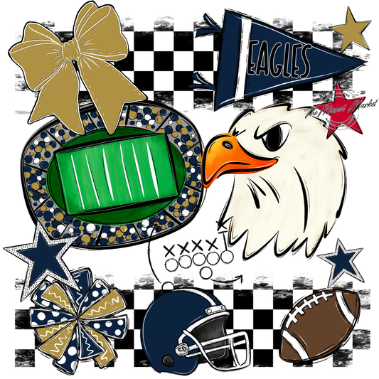 Eagles Checkers Mascot Spirit Design-Navy-Gold