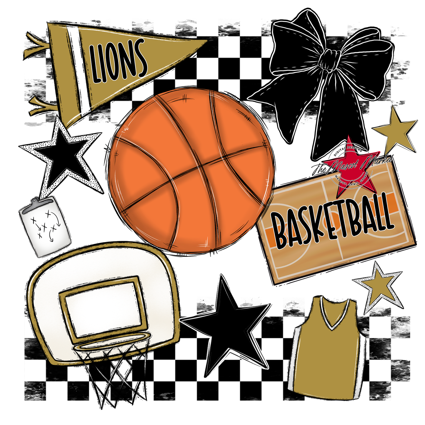 Lions Checkers Basketball Spirit Design-Gold
