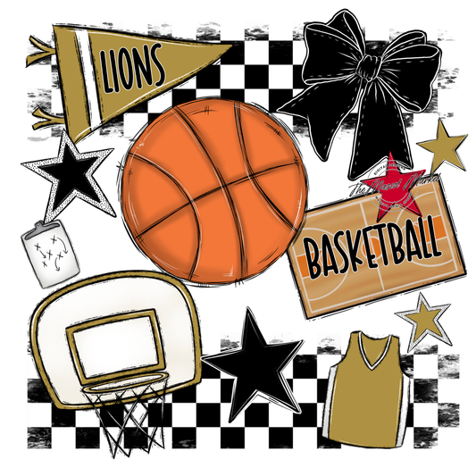 Lions Checkers Basketball Spirit Design-Gold